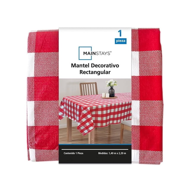 Mantel de Mesa Mainstays Mantel Rectangular de vinil afelpado cuadro rojo 1.40 mt x 2.20 mt