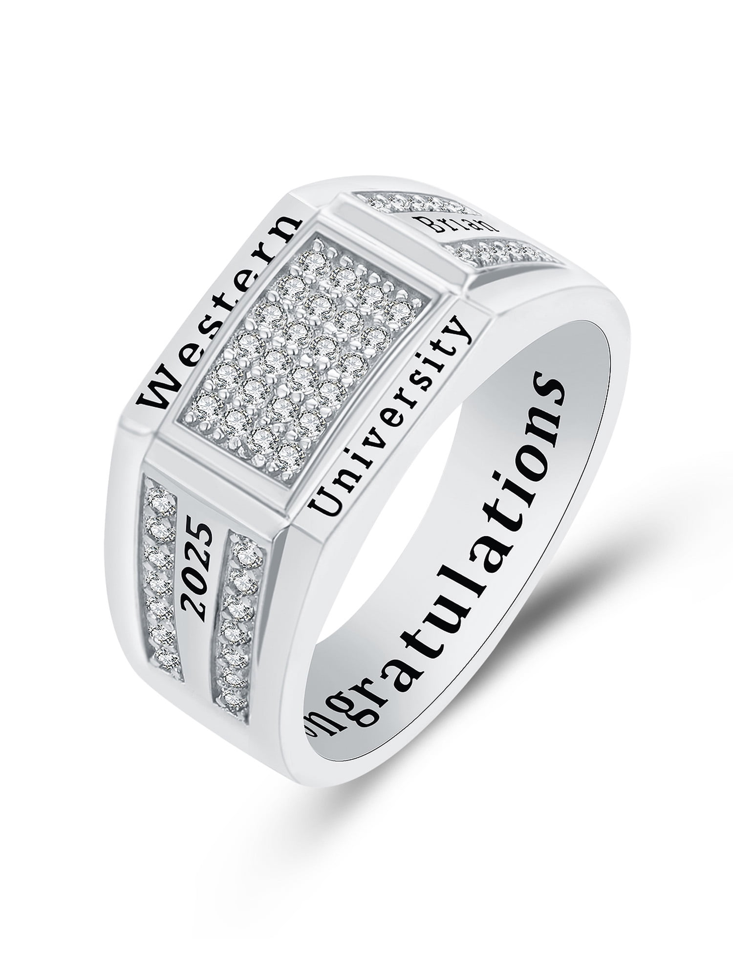 Mementos PJM Custom Men's Class Ring Silenium Brass for High School College-Platinum-Signature