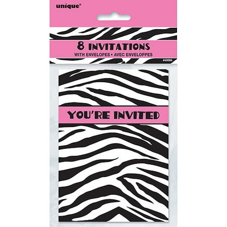 Zebra Print Invitations, 8pk