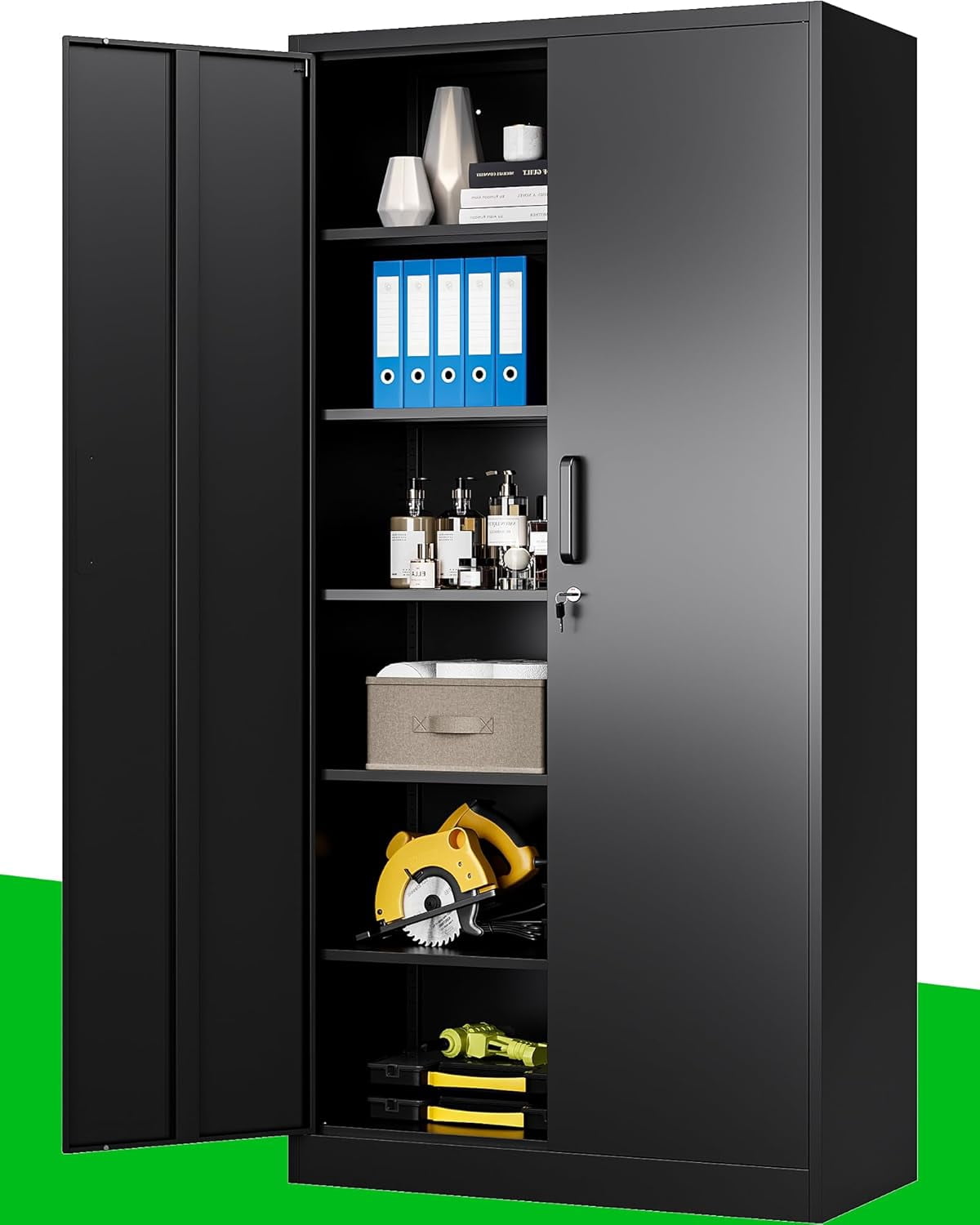 Suncast 80-inch x 40-inch 4-Shelf Storage Cabinet Locker, Black
