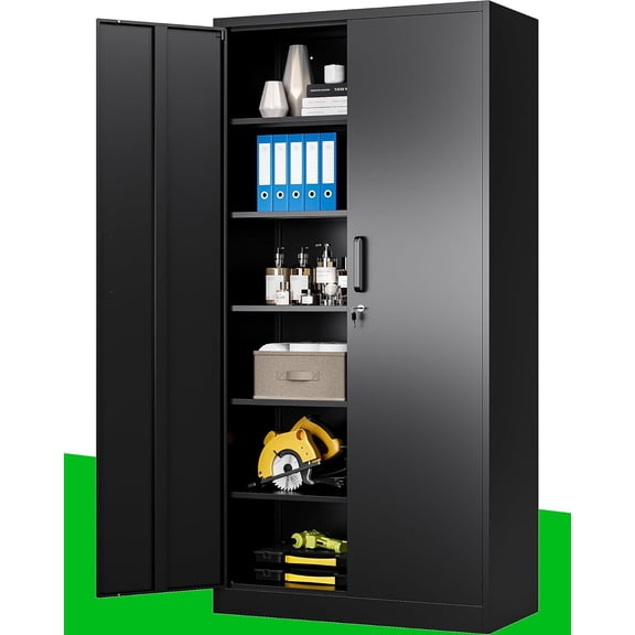 Metal Garage Storage Cabinet, 71-inch Tool Cabinet with 5 Adjustable Shelves & Locking Doors, Tool Cabinets for Garage,Office,Home,School,Gym Storage (Black)