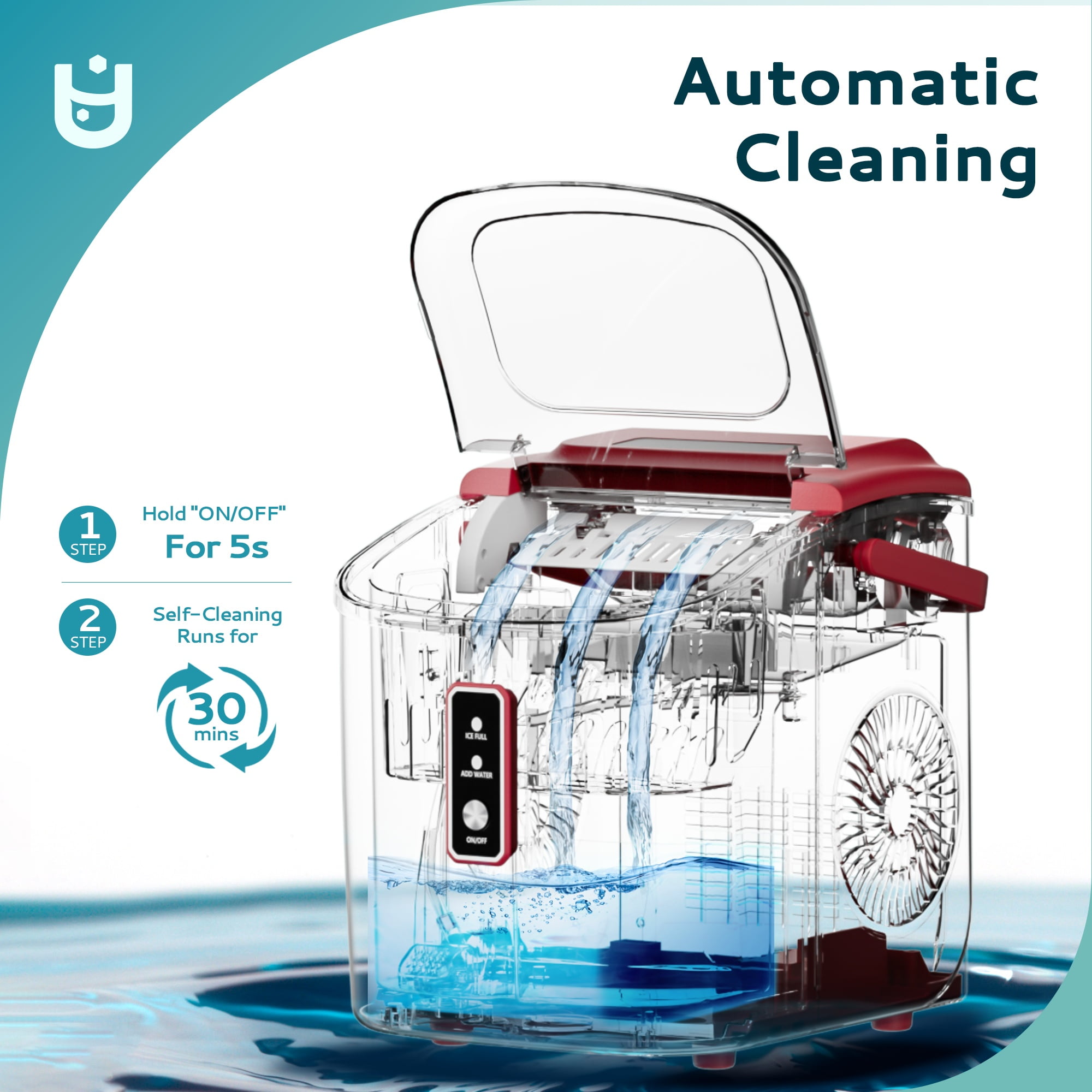 EUHOMY Countertop Ice Maker 26 lbs/Day Portable Self-Cleaning, 9 Bullet Ice in 6 Min, Red