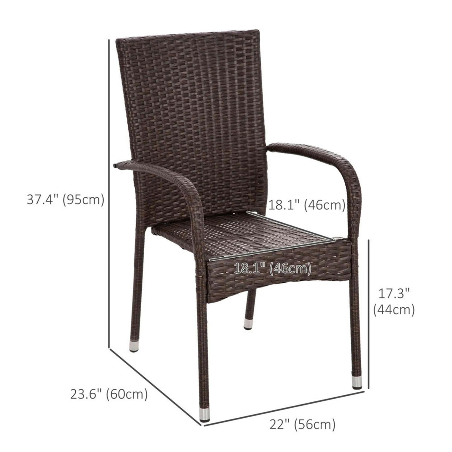 Demi Bonn Outdoor Dining Chairs Set of 2 with Armrests & Backrest, Stackable PE Rattan Patio Dining Room Chairs with Cushion for Garden, Backyard, Lawn, Brown