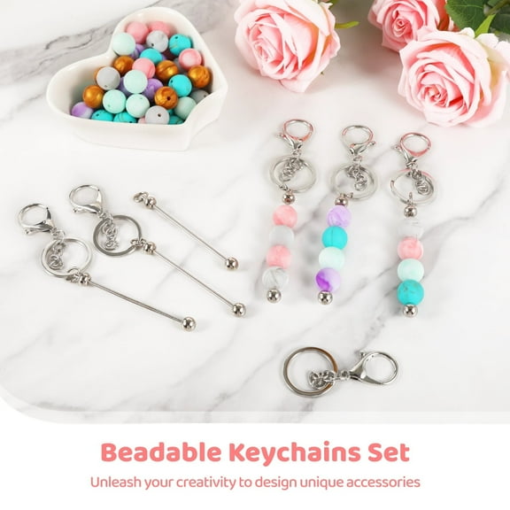 108 Pcs Beadable Keychains Set, DIY Keychain Making Kit with Metal Blanks, Crystal and Colorful Silicone Beads for Personalized Accessories