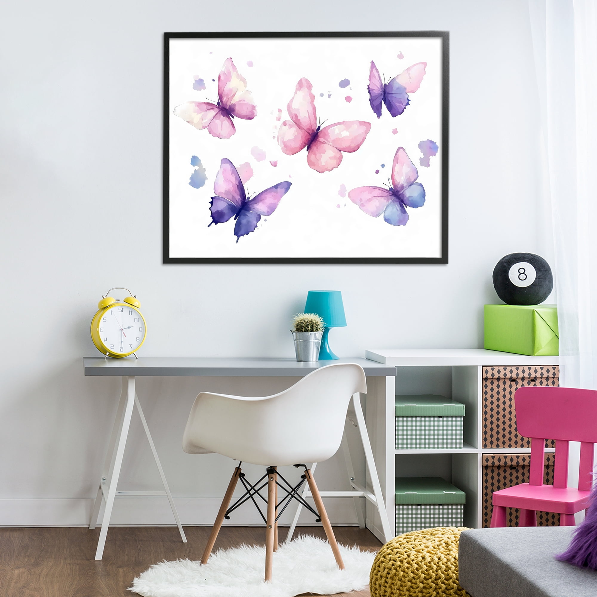 Stupell Industries Blue and Pink Butterflies Black Framed Giclee Art, design by Creative Studio