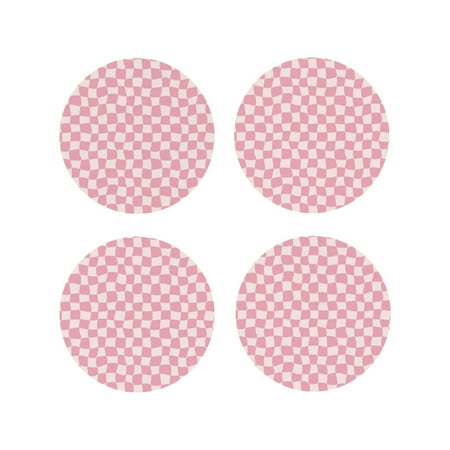 

Leather Coasters of 4 Pink irregular plaid Drink Coasters Foe Tabletop Protection Funny Desk Coasters Good Housewarming Gifts Round Shape