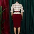 thumbnail image 6 of AURA Plus Women Elegant High Waist Pencil Dress V Neck Printed Midi Bodycon Office Work Dress with Belt, 6 of 8