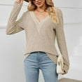 thumbnail image 5 of Lilgiuy Women's Winter Casual Solid Color V-neck Long-sleeved Knitted Strip Loose Sweater Top for Cold Weather, 5 of 5