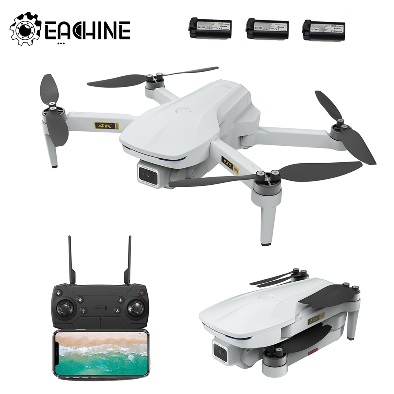 EACHINE EX5 Ultralight Foldable Drones for Adults Drones with 4K HD Camera 30mins Flight Time EIS Anti shake 5G WIFI FPV 3 Batteries Brushless