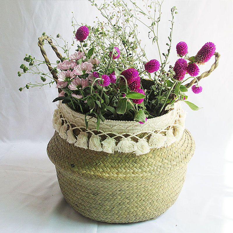 Wall Flower Basket Wicker Pot Folding Storage Decoration 