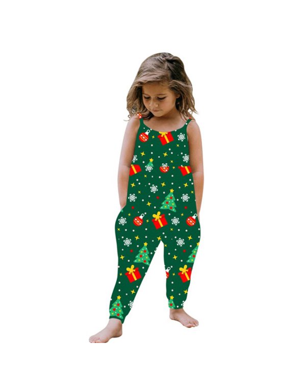 Infant Toddler Baby Girl Christmas Romper Jumpsuit Kids Sleeveless Cartoon Strap One Piece Clothing Bodysuit
