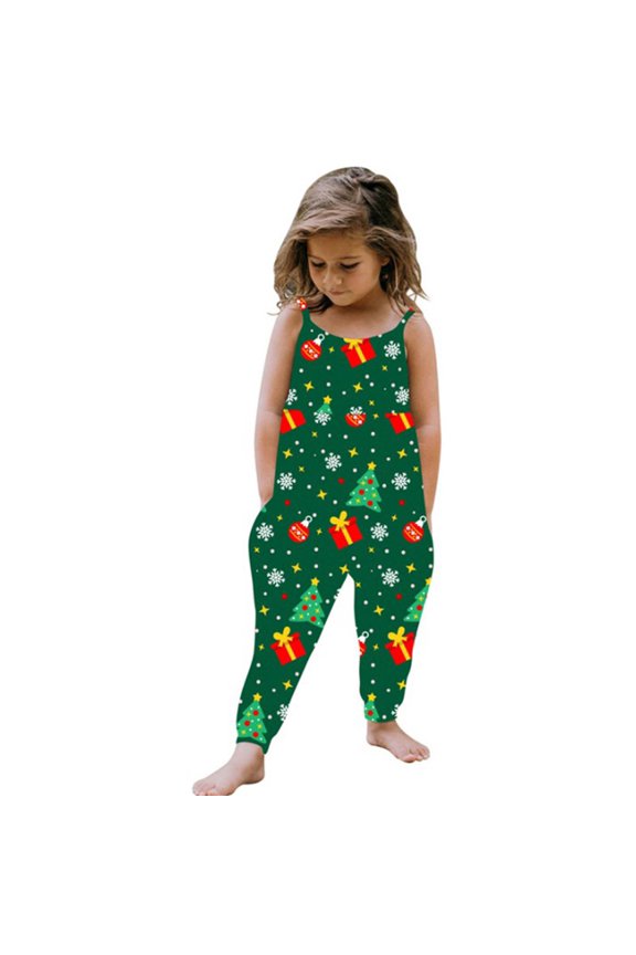 Infant Toddler Baby Girl Christmas Romper Jumpsuit Kids Sleeveless Cartoon Strap One Piece Clothing Bodysuit