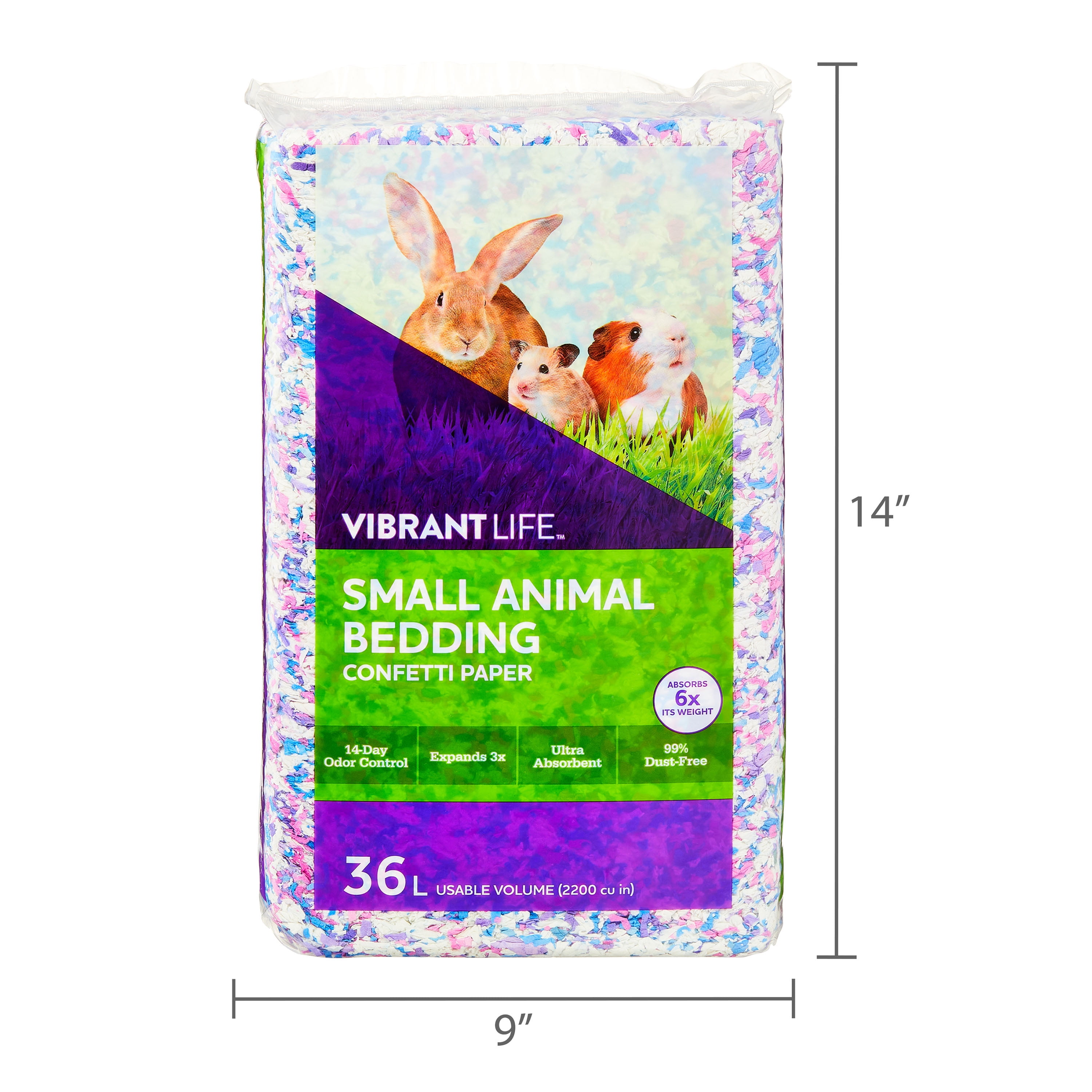 (4 pack) Vibrant Life Small Animal Bedding, Confetti Paper, 36 L Bag