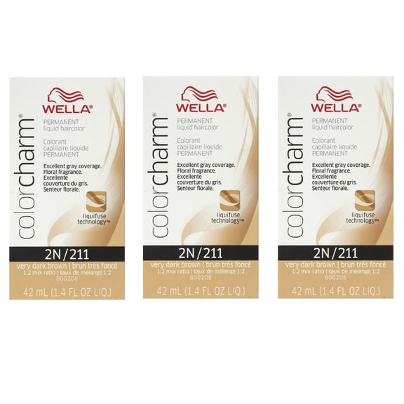 WELLA COLOR CHARM, HAIR COLOR Permanent Very Dark Brown Liquid Hair HC-L211/2N (3 Pack)