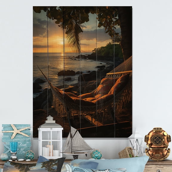 Designart "Tropical Vibes Beach Photo XXX" Nautical & Beach Print on Natural Pine Wood
