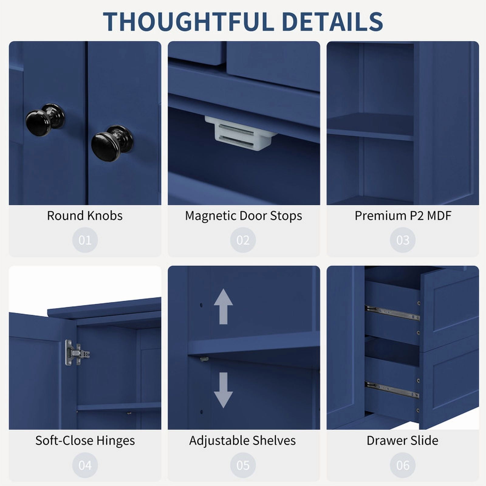 Versatile Kitchen Pantry with Shelves, Drawers, Pull-Out Trays & Side Storage Cabinets, Hutch Cupboard with Adjustable Shelf