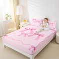 thumbnail image 4 of Feelyou Cartoon Bowknot Kids Twin Sheet Sets, Black Pink Bow Twin Fitted Sheet, Dreamy Princess Style Flat Sheet, Luxury Bedroom Decor, 3 Pieces, 4 of 7