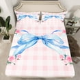 thumbnail image 2 of Homewish Girls Watercolor Ribbon Twin Sheet Sets, Romantic Rustic Rose Twin Fitted Sheet, Pink Plaid Artwork Flat Sheet, Breathable Home Decor, 3 Pieces, 2 of 7