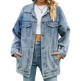 thumbnail image 3 of Jean Jackets for Women Trendy Button Down Denim Trucker Jackets Long Sleeves Frayed Hem Shacket Jacket Light Blue M, 3 of 10