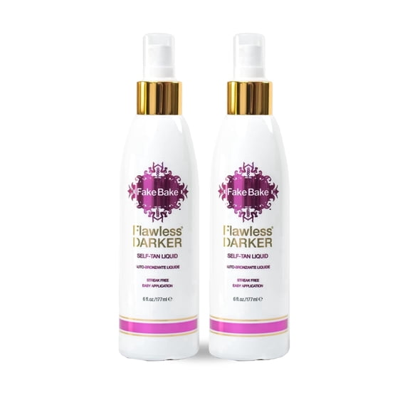 Self-Tanning Liquid Flawless Darker by Fake Bake | Luxurious and Fast-Drying Solution that Delivers the Beautiful Streak-Free Darkest Tan in the Range | Black Coconut Scent | 6 fl oz (Pack of 2)