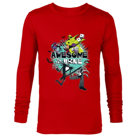 Disney The Nightmare Before Christmas Awesome to the Bone - Long Sleeve T-Shirt for Men – Customized-New Red
