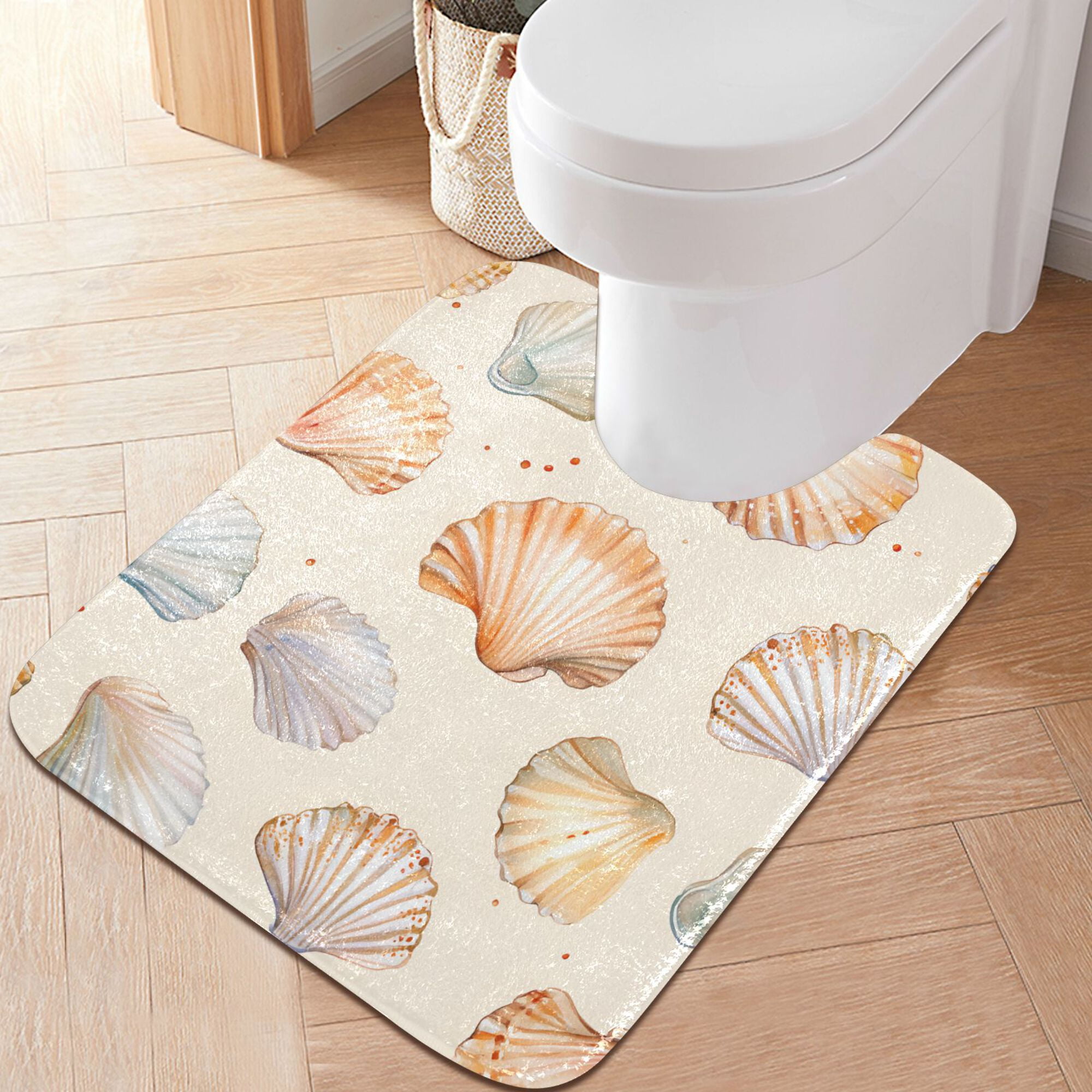 Yayeee Bath Rugs for Bathroom Floor Set of 2 Non Slip Fluffy Soft Absorbent Mat, Beige Seashell