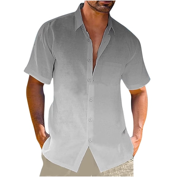IYTR Men's Casual Button Down Shirts Summer Hawaiian Beach Shirt Gradient Color Lapel Comfy Shirts Tee Blouses Gray M