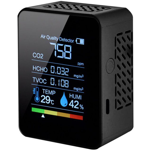 Multifuncional 5 en 1 CO2 Medidor digital Temperatura Humedad Probador de dióxido de carbono TVOC HCHO Detector Monitor de calidad del aire, modelo: Negro 5 en 1 - modelo: Negro 5 en 1 Kuyhfg Sin marca