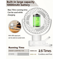 thumbnail image 4 of Portable Clip on Fan 10000mAh Battery Operated, Desk Fan USB Rechargeable 360°Oscillating Fans with Remote and Light, Personal Fan for Dorm Room Home Office Travel (White), 4 of 7