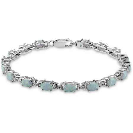 Opal Sterling Silver Tennis Bracelet - Created Opal and Created White Sapphire Sterling Silver Oval Tennis Bracelet, 7.5