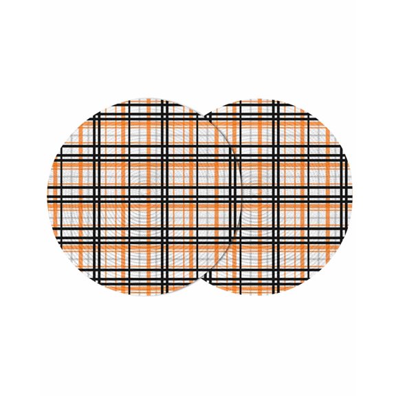 Orange Black Plaid Round 15 Inch Placemats Set of 2, Farmhouse Orange Black Checkered HeatResistant Non Slip Place Mats for Dining Table, Wipeable Braided Kitchen Table Mats for Housewarming