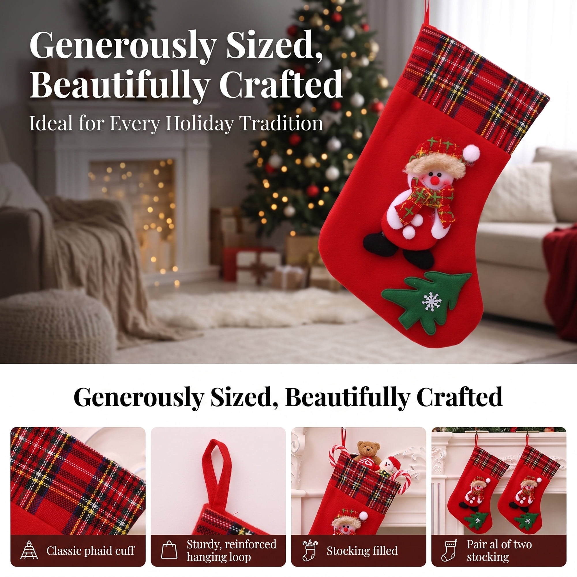 Unique Bargains Playful Cartoon Christmas Stockings Sideboard Rail Accents Red Snowman 12"