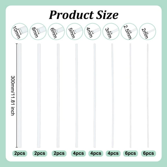 30pcs 8 Sizes ABS Plastic Round Tube 11.8 Inch White Plastic Hollow Tubes 2/2.5/3/4/5/6/8/10mm Diameter Hollow Round Bar Rods Styrene Tube for DIY Sand Table Architectural Model Making