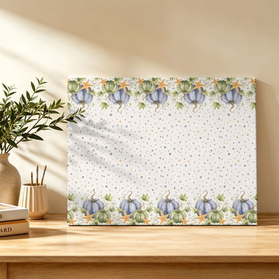 Thanksgiving Canvas Wall Art, Coastal Blue Pumpkins Starfish Speckled Dots Rustic Wall Art Prints Artwork Framed Canvas Ready to Hang Art Pictures for Bathroom Bedroom Entry Desk Corner 10" x 8"
