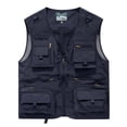 thumbnail image 3 of Men's Sleeveless Vest Multi Pocket Quick Dry Nylon V-Neck Workwear Photography Mountaineering Journalist Outdoor Casual Utility Fishing Hiking Travel | Zenithor,Dark Blue 5XL, 3 of 9