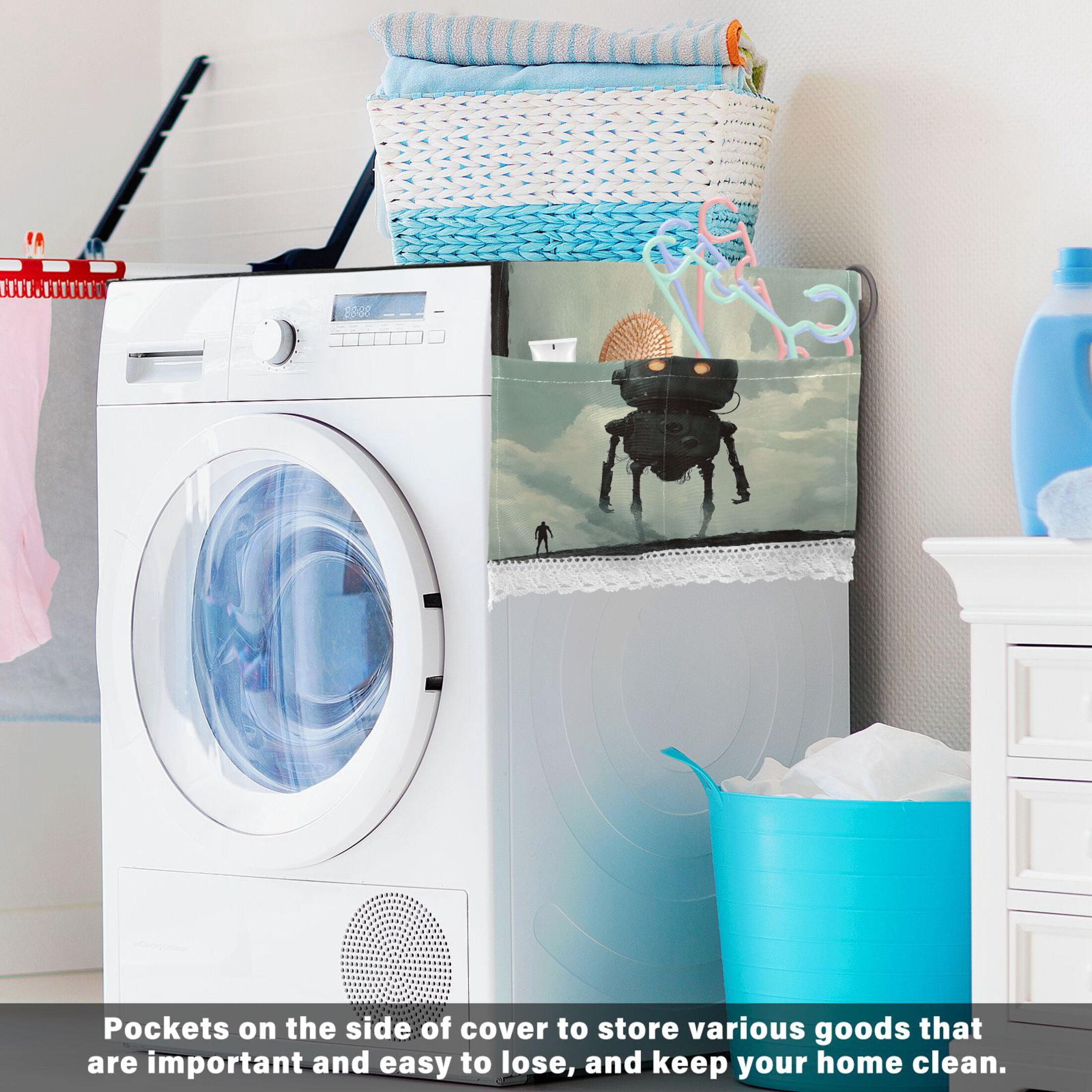 Tall Digital RobotWasher and Dryer Covers Dust-Proof and Oil Resistant Fridge Cover with 4 Storage Pockets Washing Machine Top Cover for Laundry Kitchen Home 51.2 x 22 In