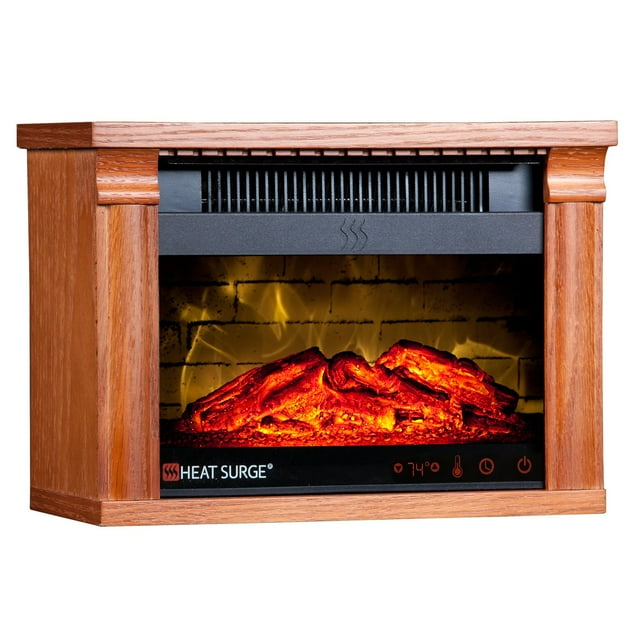 Heat Surge Mini Glo Portable Electric Fireplace Heater, Remote Control - Dark Oak