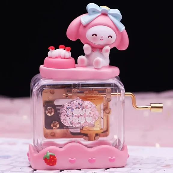 Sanrio creative cute mini hand-cranked kuromi my melody music box movement Sky City music box ornament birthday gift for girls