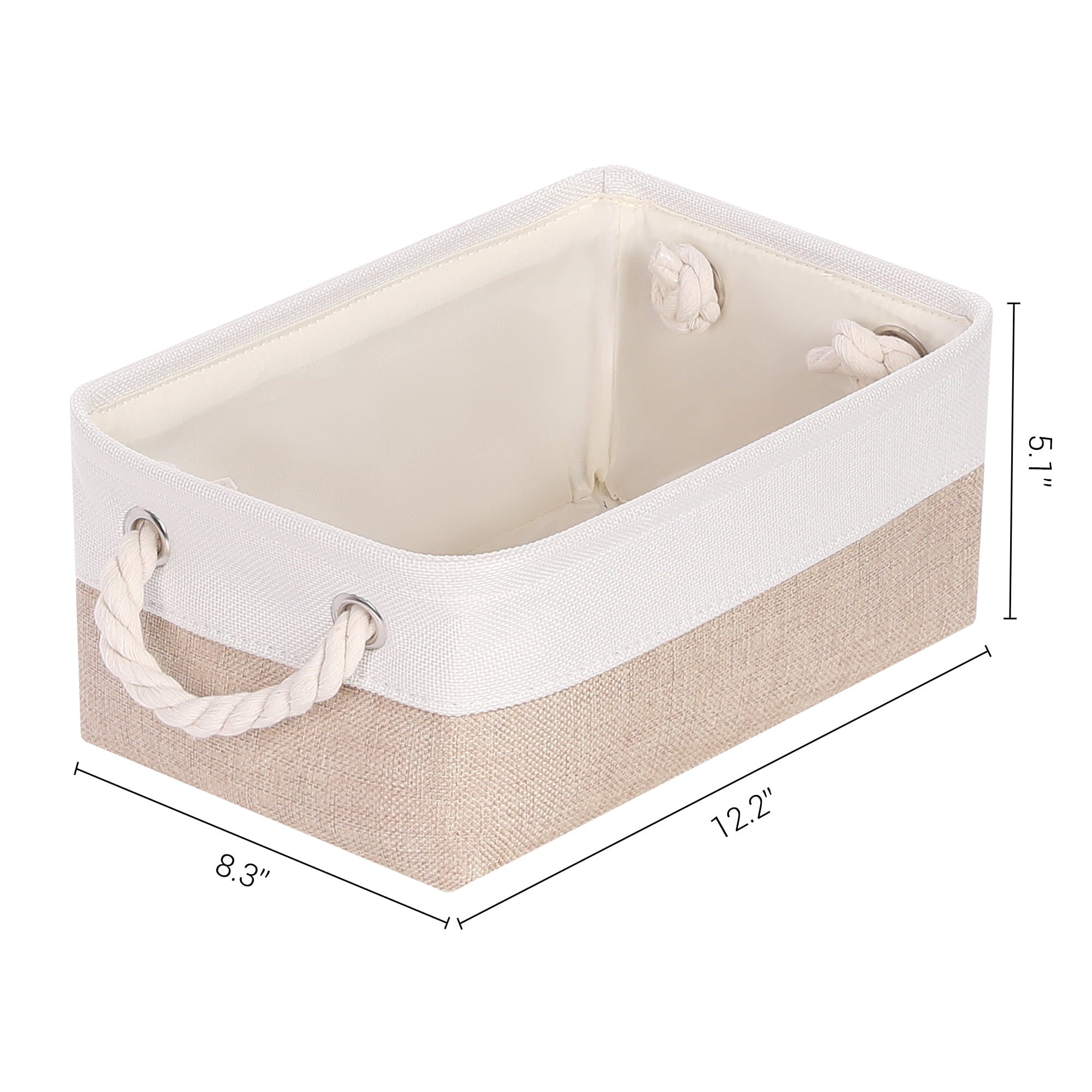 Unique Bargains Storage Bin with Handle Fabric Cube Khaki/White 12.5*8.5*5in