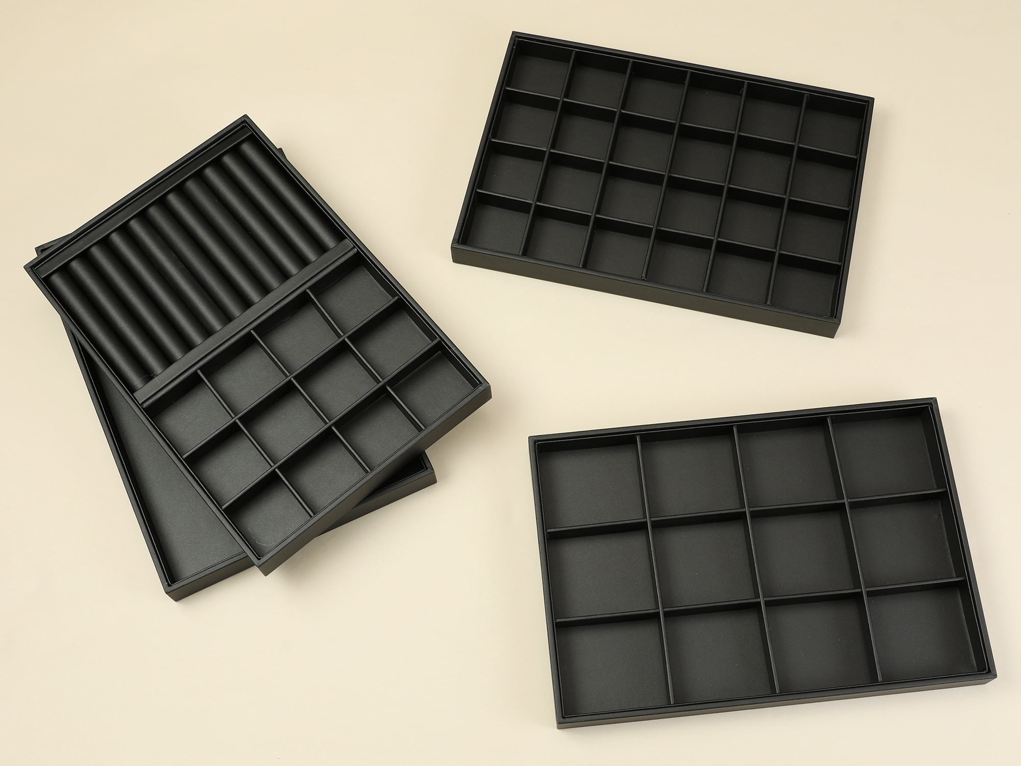 Unique Bargains  Stackable Jewelry Organizer Trays with Removable Dividers Black-12 Grid Tray