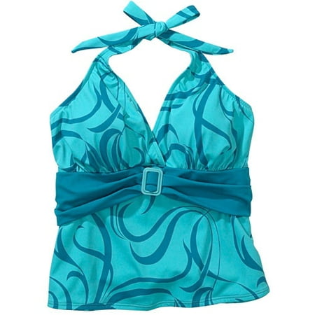 Women's Plus Belted Halter Tankini Top