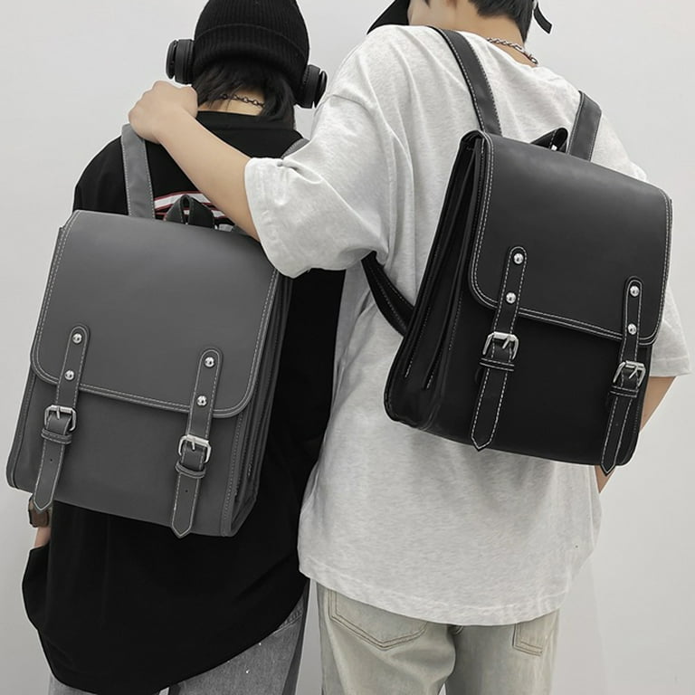 New Fashion Men Leather Backpack Black School Bags For Teenager