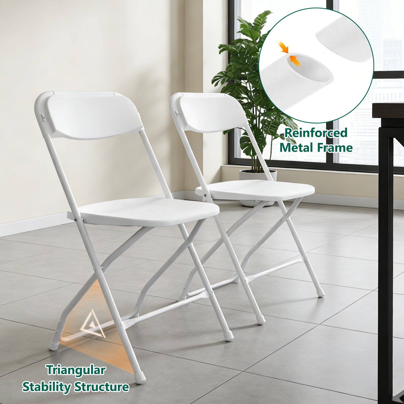 WASUHE 10-Pack White Folding Chairs with Metal Frame photo 2