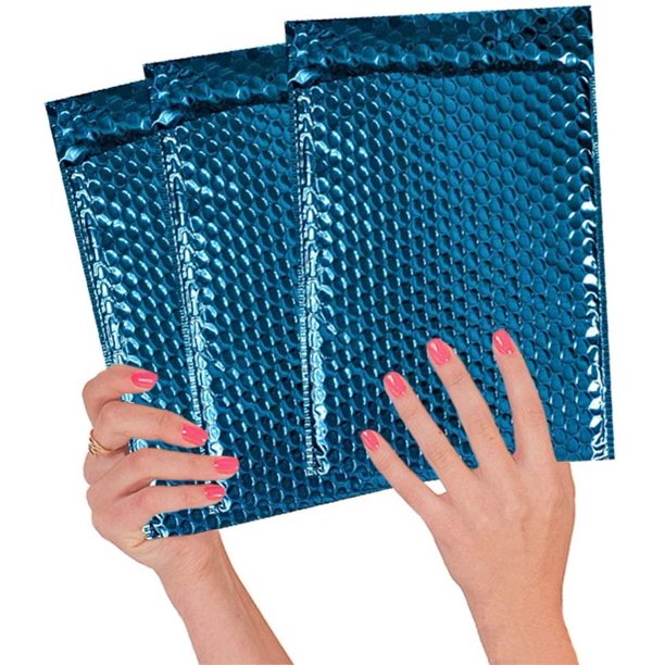 10 Pack Metallic Bubble mailers 6.5 x 10.5. Blue padded envelopes 6 1/2