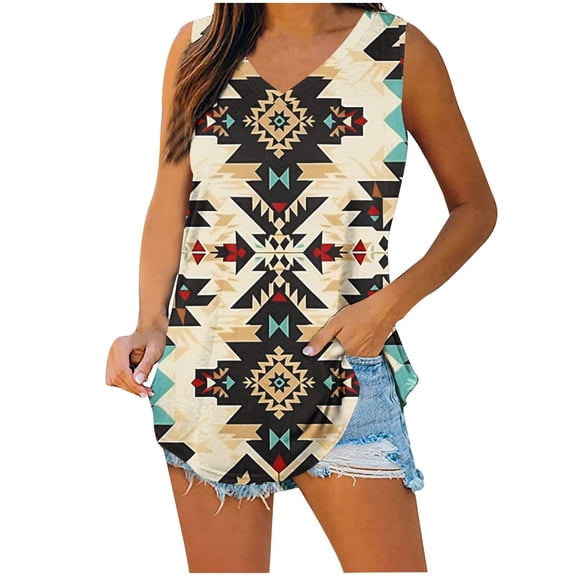 Tank Tops for Women,Summer Vintage Aztec Ethnic Tank Tops for Women Casual Sleeveless Western Tunic Shirts V Neck Loose Blouse T-Shirt