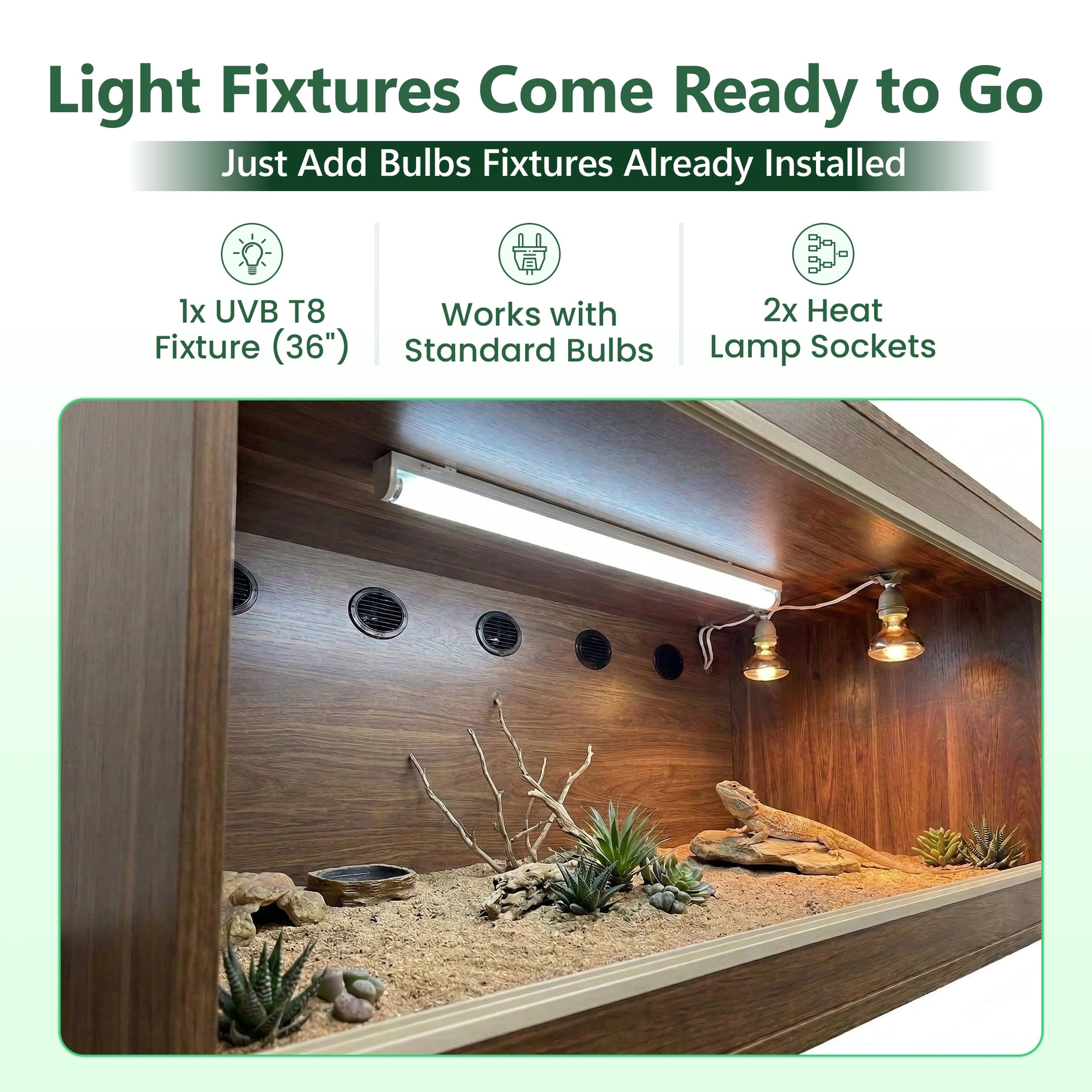 Crawl Creations 180 Gallon Reptile Enclosure, Made in USA 72" x 24" x 24" Bearded Dragon Tank with Sliding Glass Doors, Large Terrarium for Geckos, Snakes, Lizards & Tortoises - California Walnut