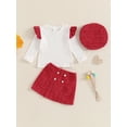 thumbnail image 2 of Suealasg Toddler Girls 3Pcs Fall Outfits Long Sleeve Ribbed Tops Tweed Mini Skirt Hat 6M 1T 2T 3T 4T Kids Baby Girls Skirt Clothes, 2 of 8