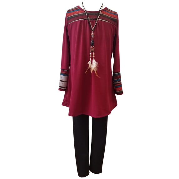 Little Girl 3 PCS Long Sleeve Glitter Blouse Legging Necklace Clothing Girl Pant Set Burgundy 4 JKS 2149 BNY Corner