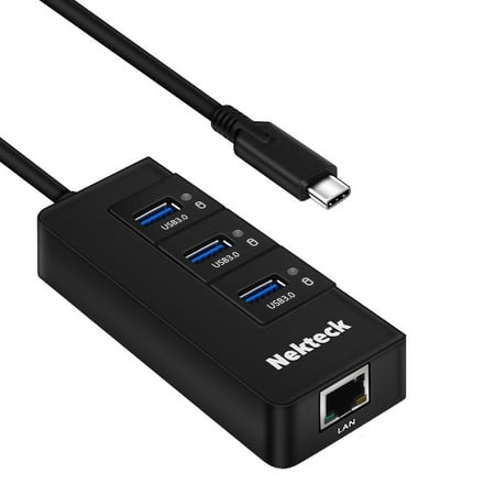 Nekteck USB Type C to USB 3.0 3-Port HUB with RJ45 Gigabit Ethernet Port Adapter Converter for MacBook 12-Inch/ Pro /2016/2017, Chromebook and more [Thunderbolt 3