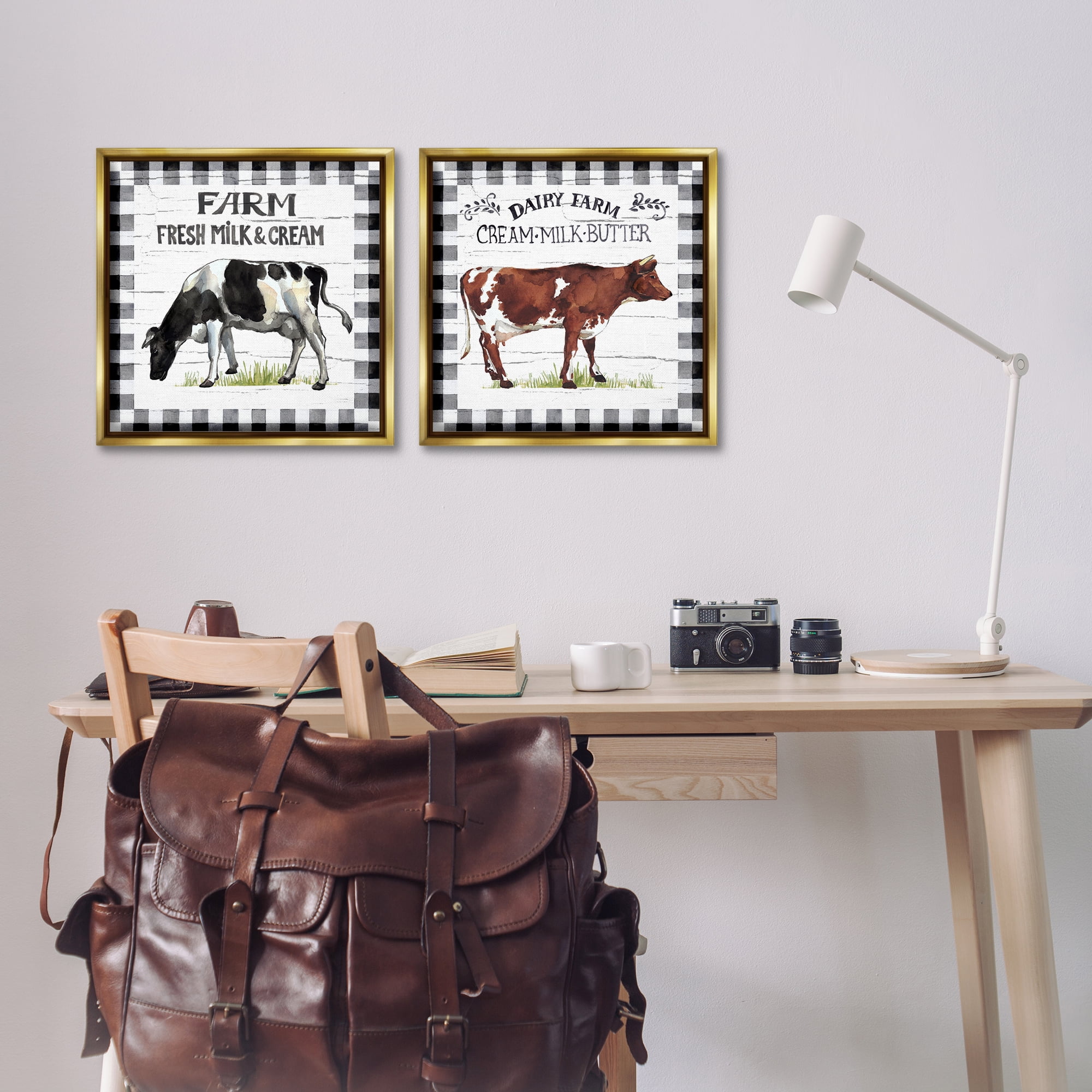 Stupell Industries Spring Farm Dairy Cows Animals Painting Gold Floater Framed Canvas Art Print Wall Art, 18 x 18, Set of 2